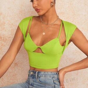 Green cut out crop top